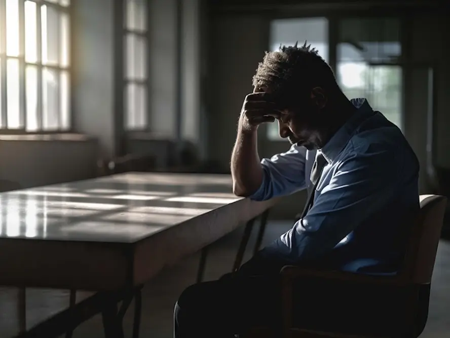 Un homme déprimé assis dans l'ombre.