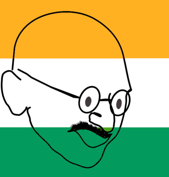 Dessin du visage de Gandhi sur le drapeau indien