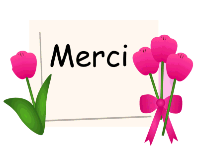 Une carte avec un MERCI entouré de fleurs