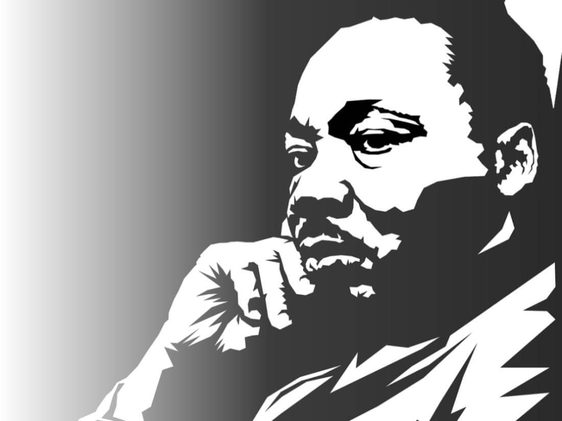 Dessin approximative du buste de Martin Luther King en noir et blanc