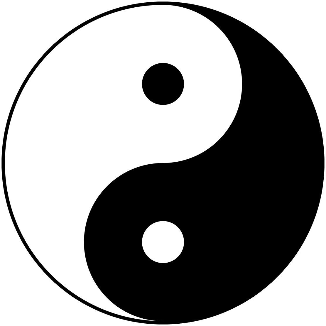 Deux virgules enchâssées, l'une blanche (le Yin), l'autre noire (le Yang) 