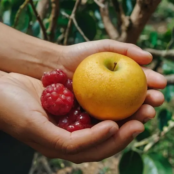 Deux mains qui contiennent des fruits.