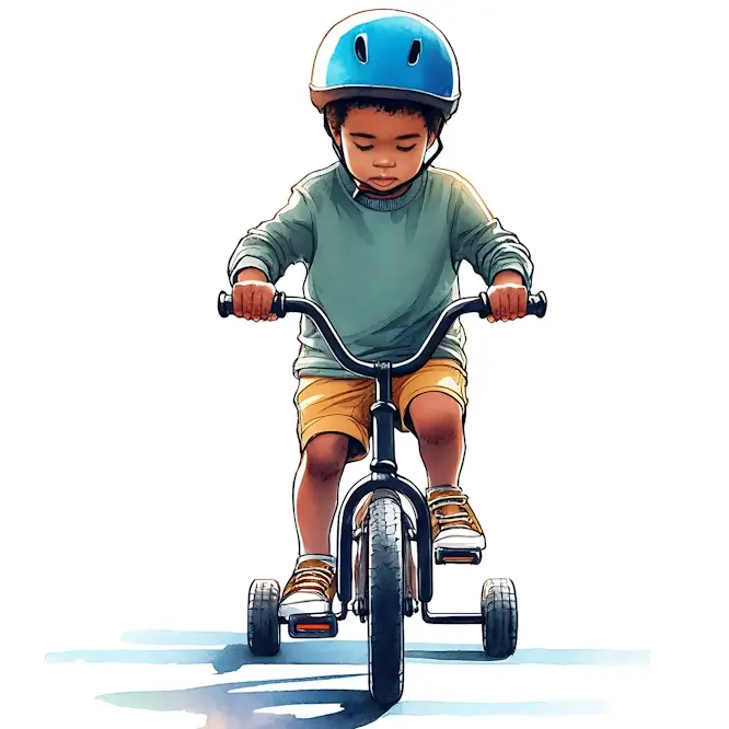 Un enfant de 4 ans sur un vélo à 3 roues