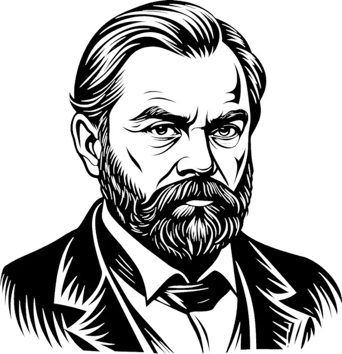 Visage d'Alfred Nobel dessiné en noir et blanc